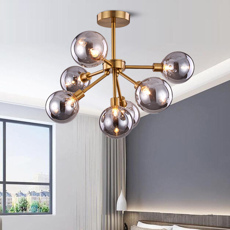 Minimalist Brass Flush Mount Chandelier With White/Smoke Gray Glass – 7/9/10 Lights 7 / Smoke