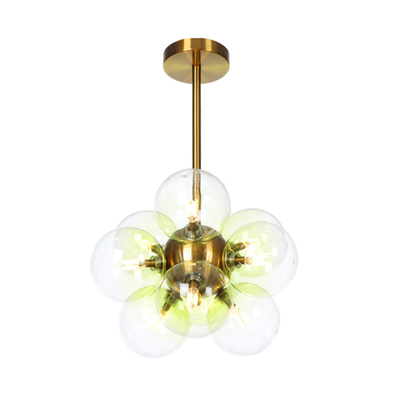 Minimalist Globe Semi Flush Ceiling Lamp - Gray/White/Red Glass 9 Lights Black/Brass/Chrome Brass /