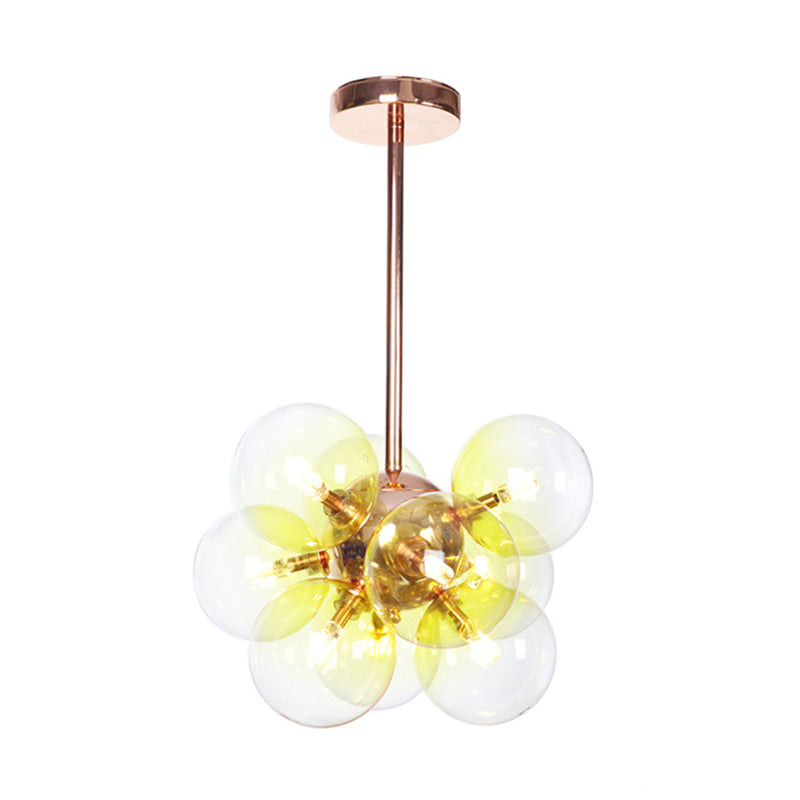 Sleek Copper Ceiling Mounted Globe Semi Flush Light With Minimalist White/Green/Blue Glass – 9