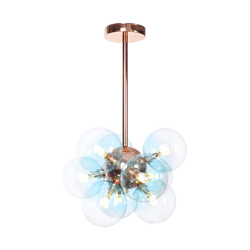 Sleek Copper Ceiling Mounted Globe Semi Flush Light With Minimalist White/Green/Blue Glass – 9