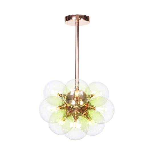 Sleek Copper Ceiling Mounted Globe Semi Flush Light With Minimalist White/Green/Blue Glass – 9