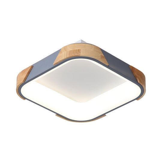 Square Macaron Flush Light Grey/White/Pink Wood Led Ceiling Fixture Warm/White 14/18/24 Wide Grey /