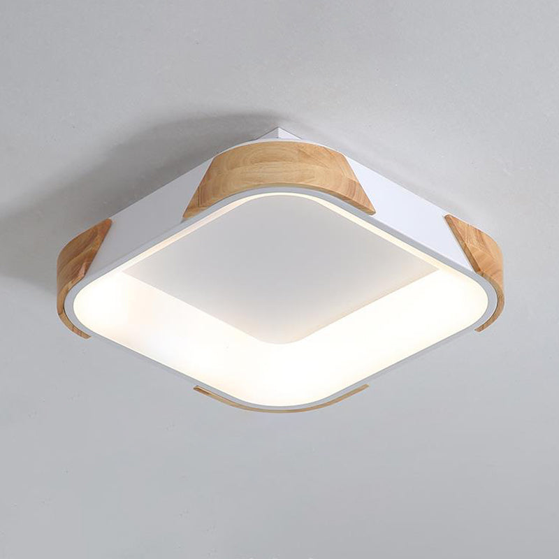 Square Macaron Flush Light Grey/White/Pink Wood Led Ceiling Fixture Warm/White 14’/18’/24’ Wide