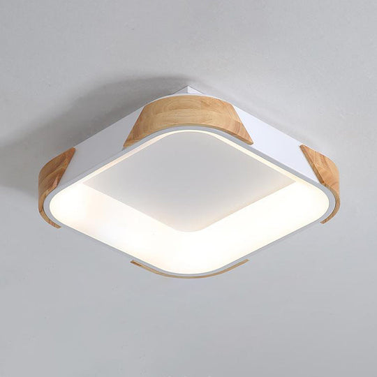 Square Macaron Flush Light Grey/White/Pink Wood Led Ceiling Fixture Warm/White 14’/18’/24’ Wide