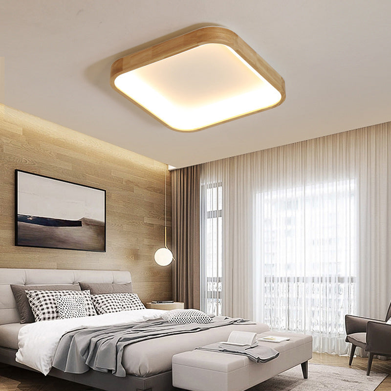 Minimalist Led Flush Ceiling Light With Wood Shade - Warm/White Options 14.5/18.5 Width / 14.5 Warm