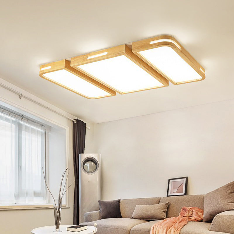 Ultra Thin Wooden Ceiling Lamp - Modern 35.5’/49’ Rectangle Led Flush Lighting In Warm/White