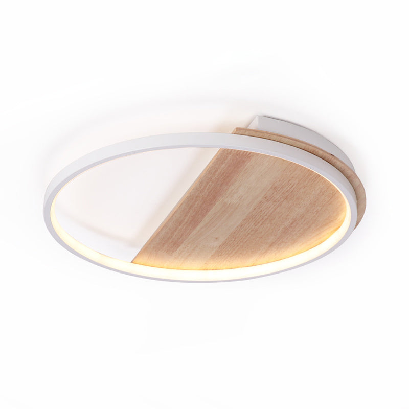 Nordic Style Natural Wood Led Flush Ceiling Light Fixture For Bedroom - Half Round Design