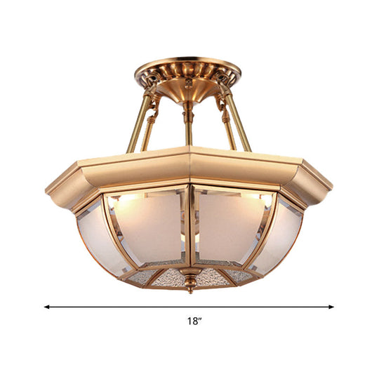 Traditional Glass Bowl Dining Room Ceiling Light Brass Semi Flush Mount 3/4 Bulbs 14’/16’/18’ Dia