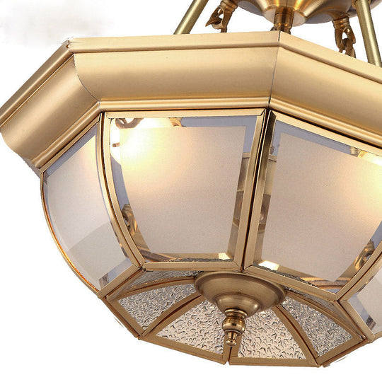 Traditional Glass Bowl Dining Room Ceiling Light Brass Semi Flush Mount 3/4 Bulbs 14’/16’/18’ Dia