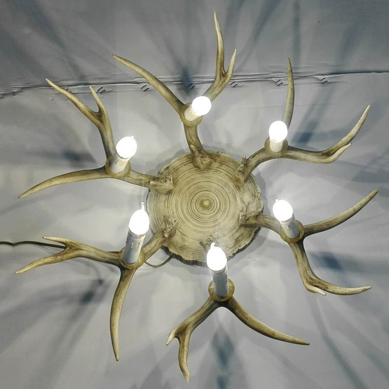 Traditional Brown Antler Dining Room Ceiling Light Fixture - 6/8 Head Resin Flush Mount Lighting