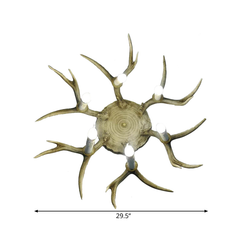 Traditional Brown Antler Dining Room Ceiling Light Fixture - 6/8 Head Resin Flush Mount Lighting