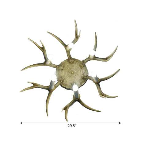 Traditional Brown Antler Dining Room Ceiling Light Fixture - 6/8 Head Resin Flush Mount Lighting