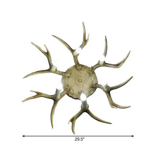 Traditional Brown Antler Dining Room Ceiling Light Fixture - 6/8 Head Resin Flush Mount Lighting