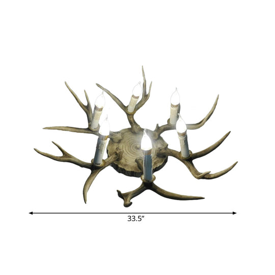 Traditional Brown Antler Dining Room Ceiling Light Fixture - 6/8 Head Resin Flush Mount Lighting