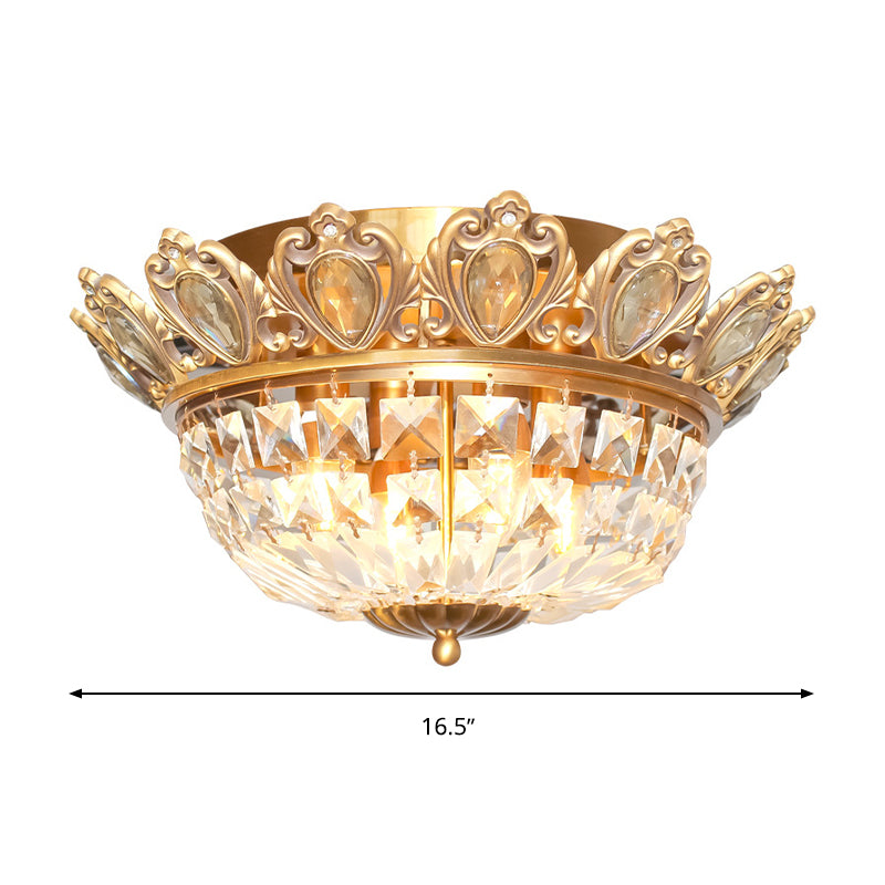 Contemporary Crystal Block Ceiling Light - Flush Mount Lighting With 4 Heads In Gold For Living Room