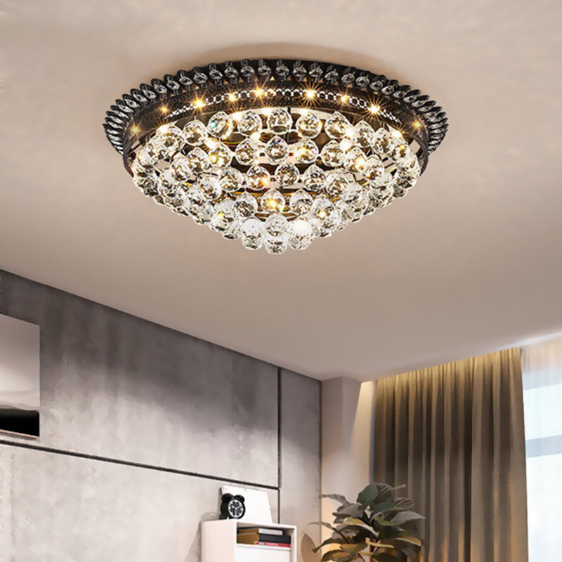 Modern Crystal Ball Led Flush Mount Lamp For Bedroom Ceiling - Black Dome Design