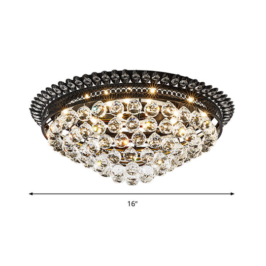 Modern Crystal Ball Led Flush Mount Lamp For Bedroom Ceiling - Black Dome Design