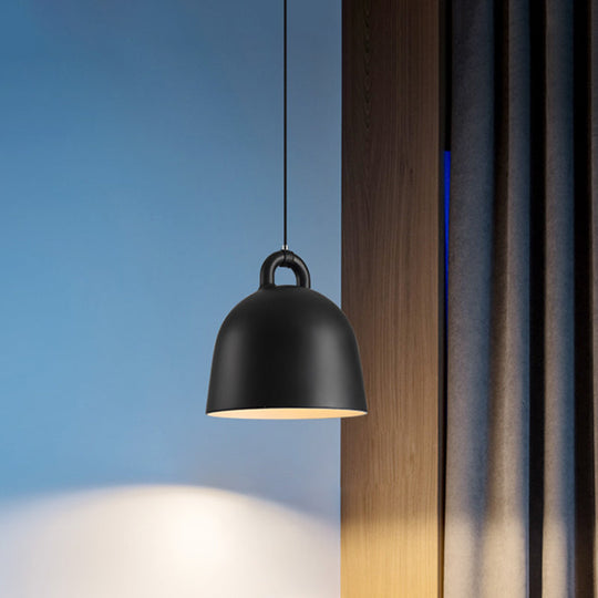 Contemporary Domed Pendant Lamp: Sleek Metal Suspension Lighting For Dining Room - 1 Light Black