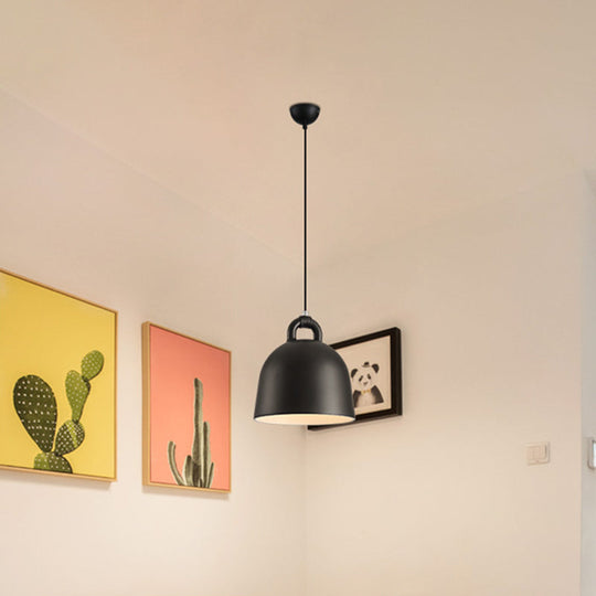 Contemporary Domed Pendant Lamp: Metal 1 Light Black Suspension Lighting For Dining Room