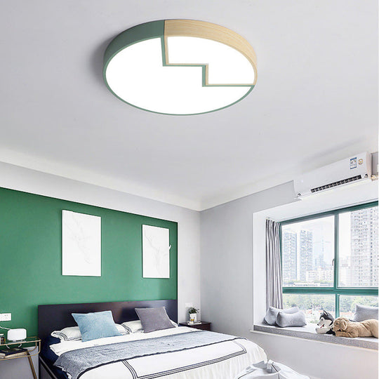 Modern Metal Led Flush Mount Lamp In Green With White/Warm Light - 18/22 Wide / 18 White