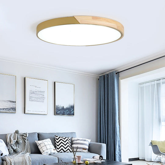 Modern Wood Circle Flushmount Led Ceiling Light In 3 Temperatures 11-19 Diameter