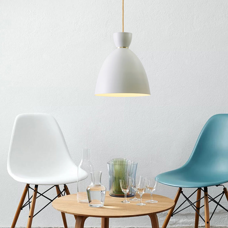 Modern White/Pink Dining Room Pendant - 1 Light Hanging Ceiling With Metal Shade