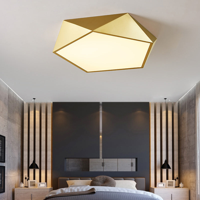 Modernist Gold Finish Led Pentagon Bedroom Flush Ceiling Light Fixture (16.5’/20.5’W)