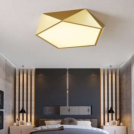 Modernist Gold Finish Led Pentagon Bedroom Flush Ceiling Light Fixture (16.5’/20.5’W)