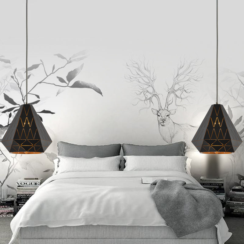 Modern Stylish Metal Diamond Pendant Light Fixture In Black - 1 Suspension