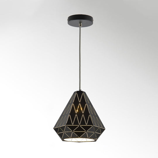 Modern Stylish Metal Diamond Pendant Light Fixture In Black - 1 Suspension