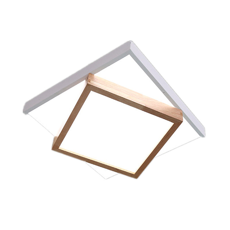 Modern 2 - Tier Wood Led Ceiling Light For Living Room In White/Warm - Square Flush Mount
