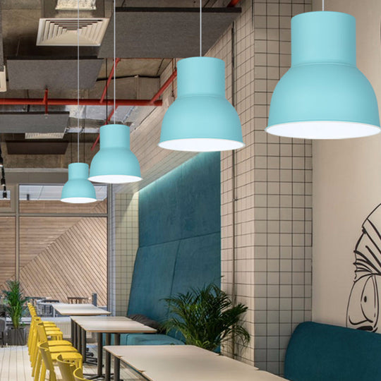 Minimalist Metal Dome Pendant Light With Blue/Green Shade - 10’/14’/15’ Width