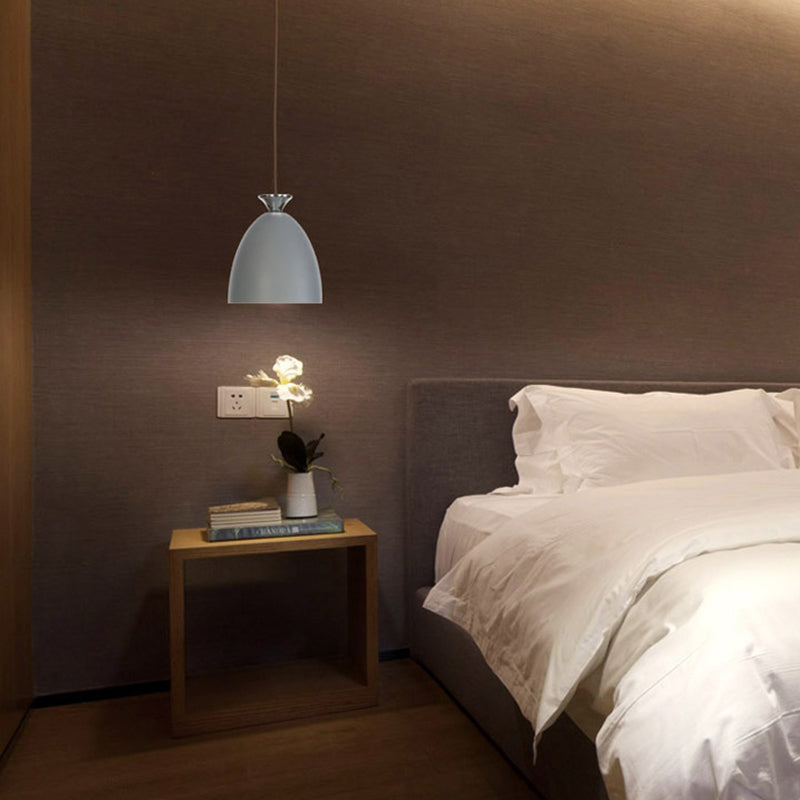 Minimalist Metallic Domed Pendant Light - 1 Grey Pendulum For Bedroom