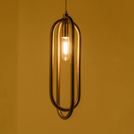 Modern Brass Oval Down Lighting Pendant For Living Room - 1 Light Metal Suspension