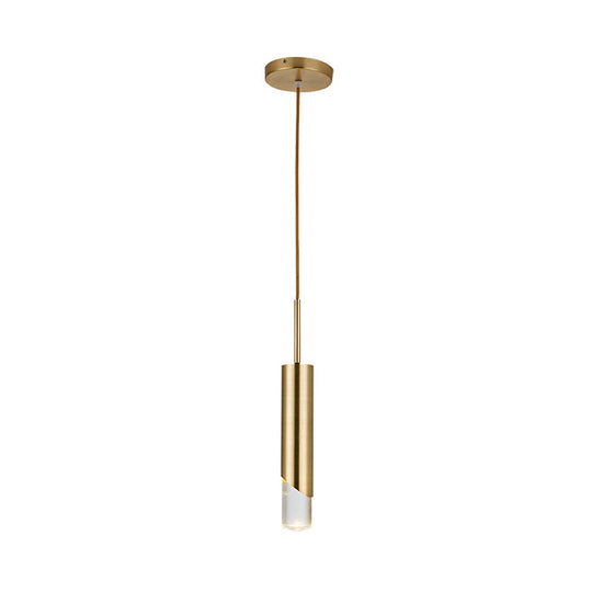 Minimalist Gold Pendant Light Kit - Modern Metal Cylinder Design For Kitchen