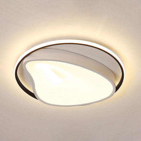Modernist Led Grey Flush Mount Ceiling Lamp With Metal Ring & Acrylic Diffuser