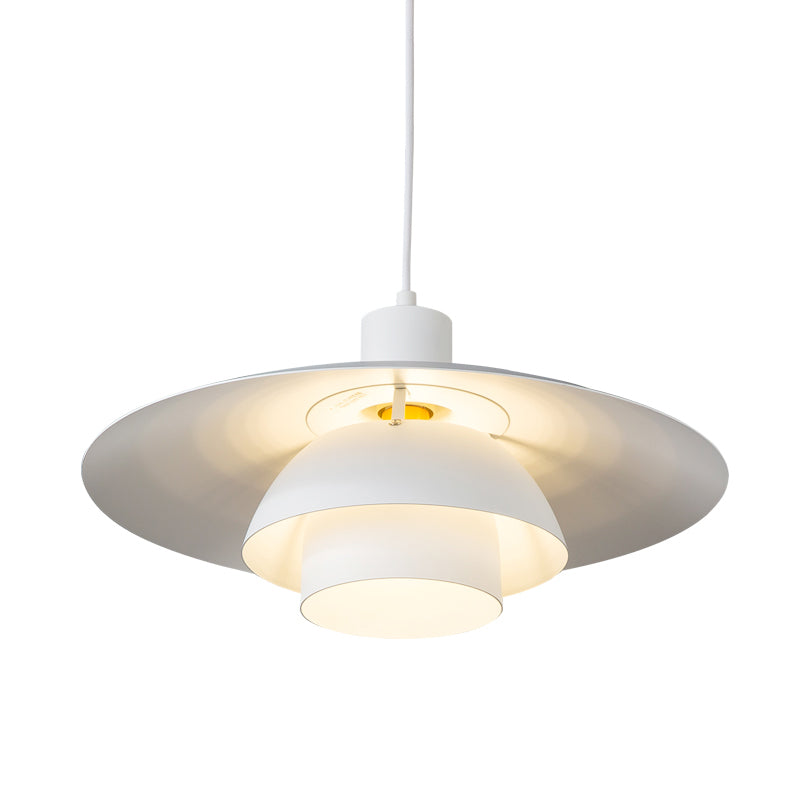 Contemporary Metal Pendant Lamp - 3-Tiered 1-Light White