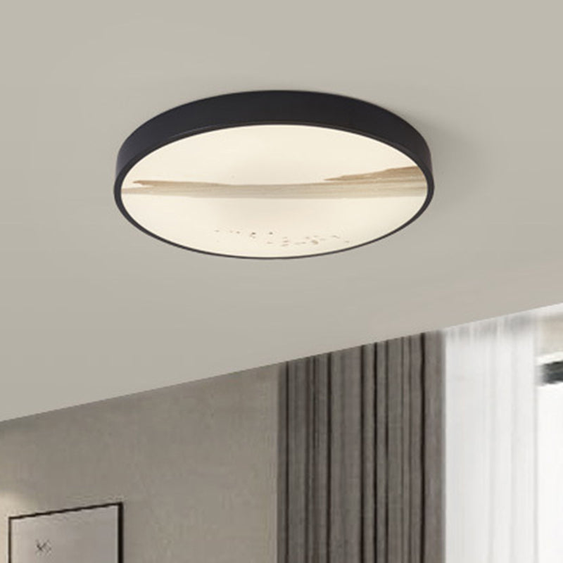 Contemporary Round Flush Led Ceiling Light In Black - Ideal For Dining Rooms Featuring Metal