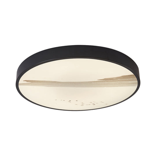 Contemporary Round Flush Led Ceiling Light In Black - Ideal For Dining Rooms Featuring Metal