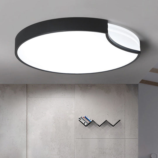 Modern Led Bedroom Flush Mount Lighting With White/Black Metal Shade And Diffused Warm Light Black