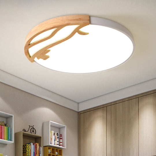 Modern Led Flush Mount Ceiling Light With Wood Frame And Acrylic Diffuser (White/Warm 16/19.5