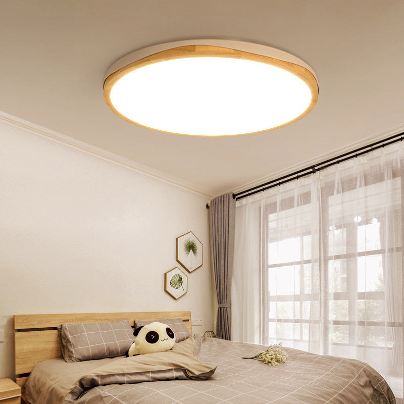 Modern Wood Round Flush-Mount Light Fixture - 14/18/21.5 Wide Led White/Warm White / 14
