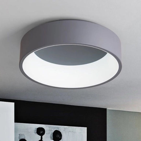 18’/23.5’ Grey Circular Flush Led Ceiling Lamp - Modern Metal Mount Light (White/Warm Light)
