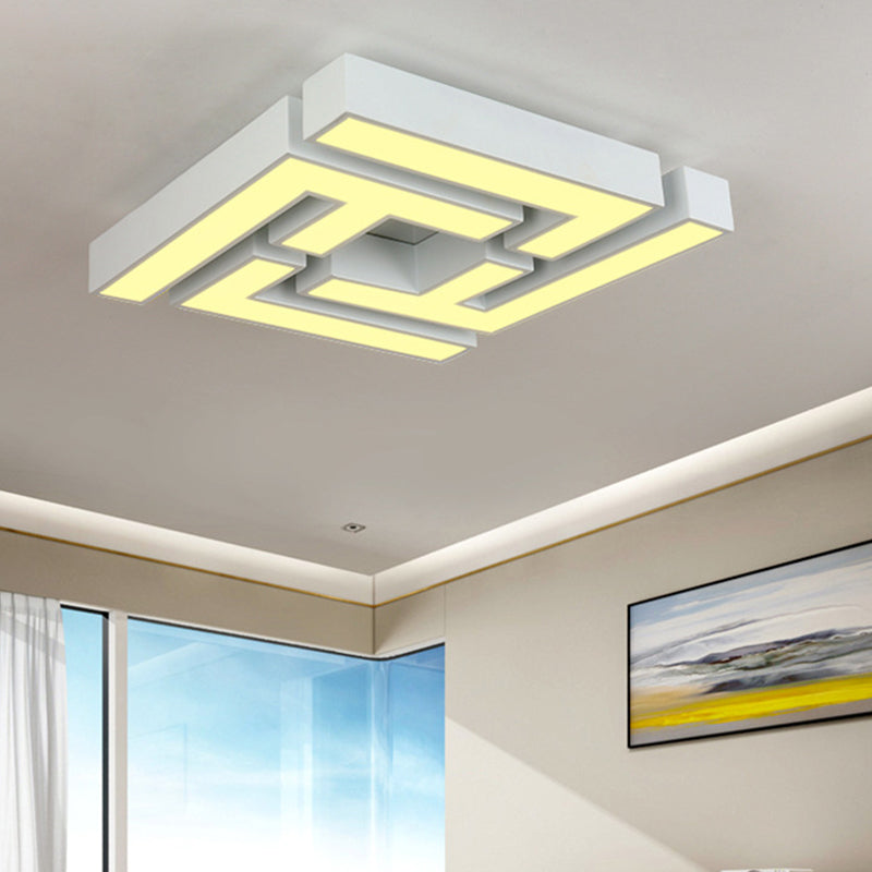 Modern Led Bedroom Flushmount Ceiling Light With Maze Metal Shade In White/Warm - Stylish And