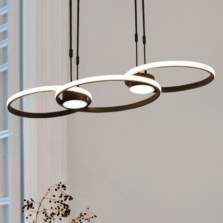 Contemporary Black Led Pendant Chandelier - Ring Metal Hanging Light In Warm/White / White