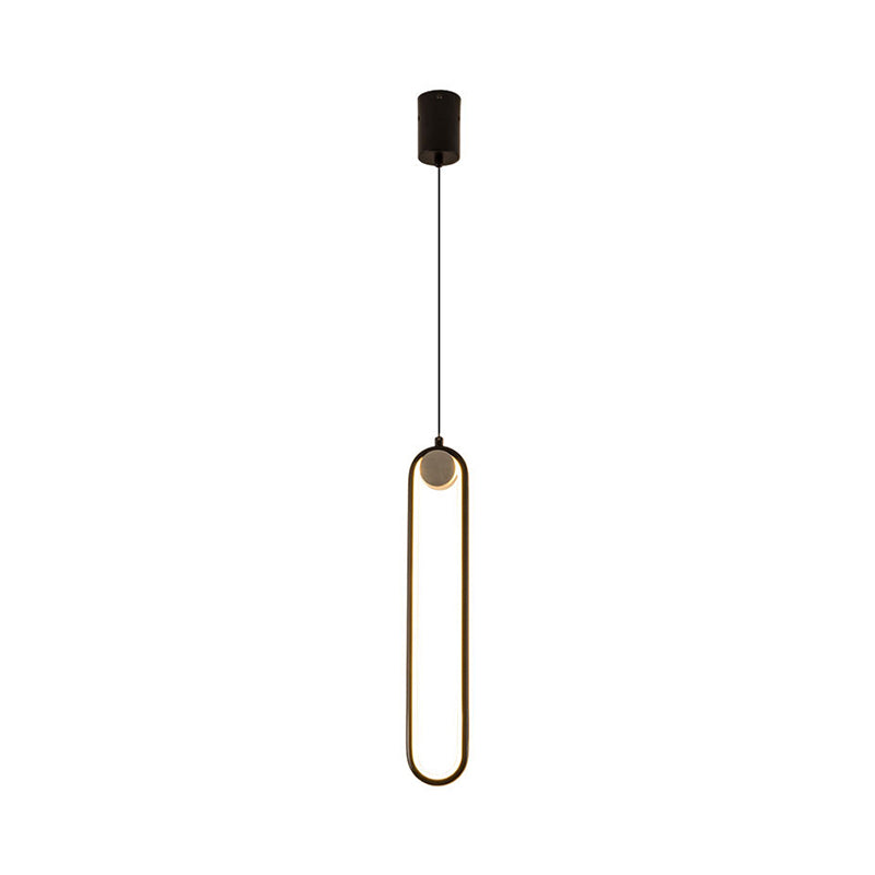 Minimalist Led Oval Metallic Pendulum Pendant Ceiling Light In Black With Natural Lighting
