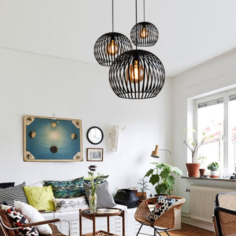 Contemporary Metal Spherical Hanging Pendant - 7/12/14 Wide 1 Head Black/White Black / 7