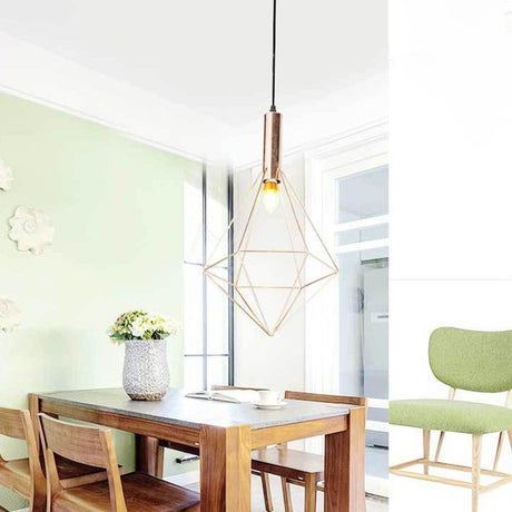 Rose Gold Geometric Pendant Light Kit - Contemporary Metal Hanging Lighting 1 Bulb