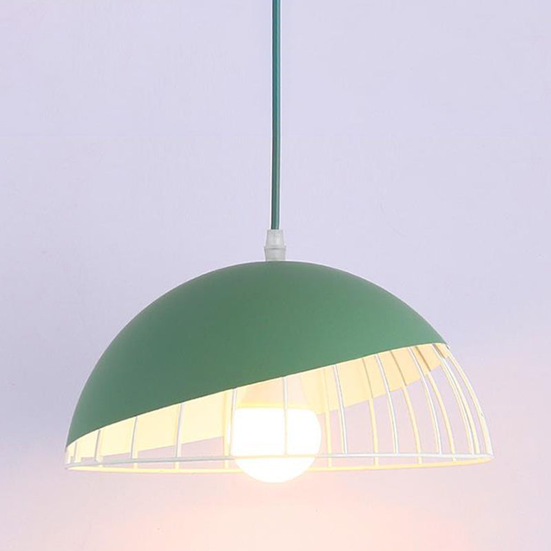 Modern Dining Room Pendant Light With Domed Metal Shade - Black/Blue/Green Suspended Lighting