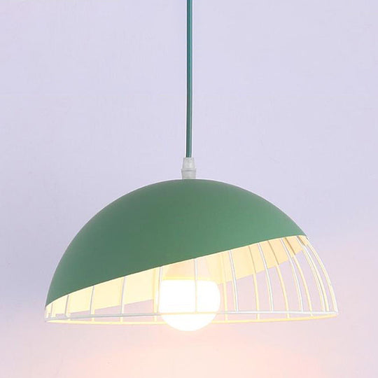 Modern Dining Room Pendant Light With Domed Metal Shade - Black/Blue/Green Suspended Lighting